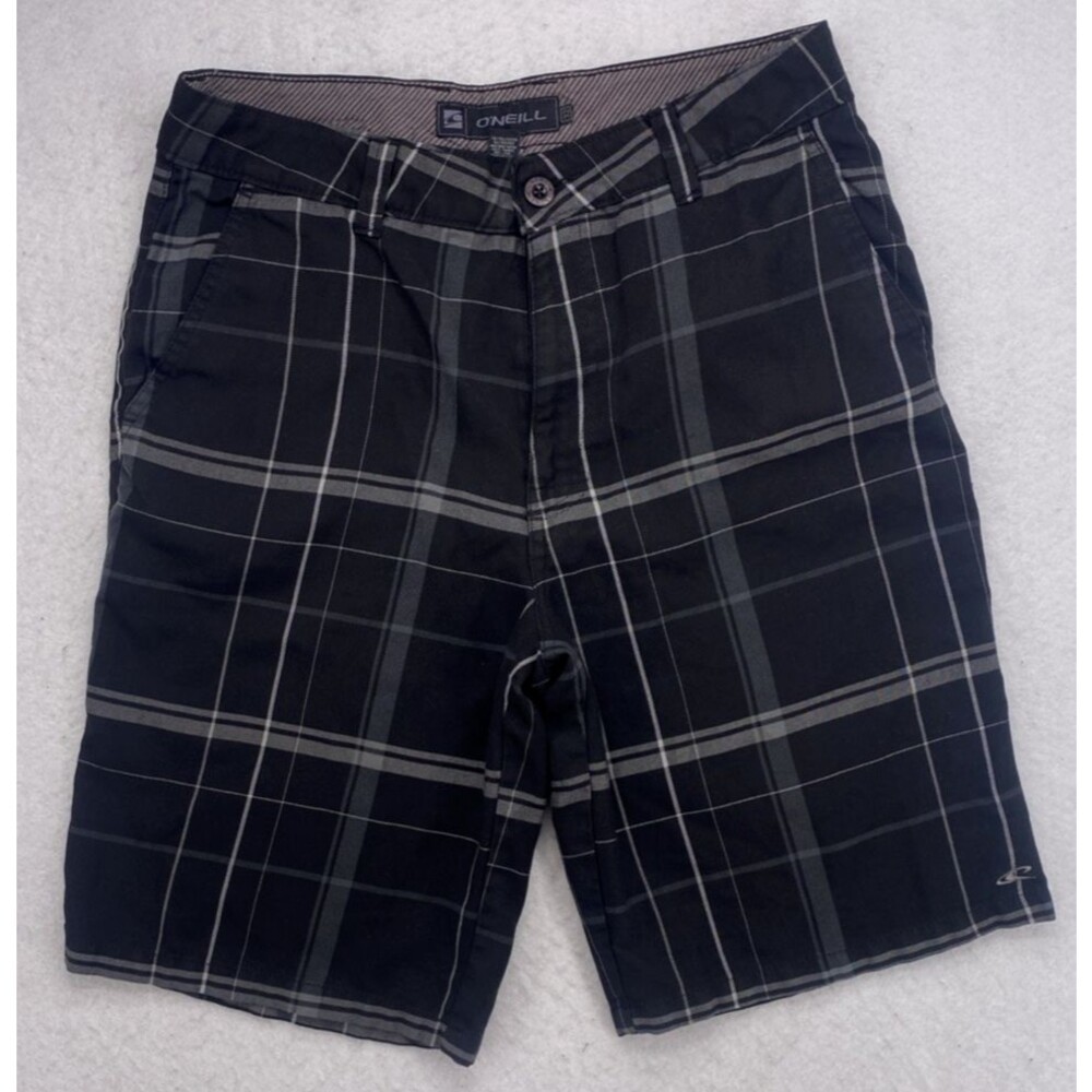 O’Neill Men’s Plaid Shorts Size 32 Black Gray Casual Surf Skate 32x 21 Out seam